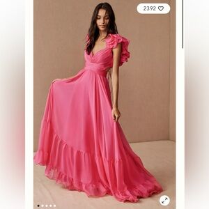 Pink Dress/Gown - Mac Duggal Indy A-Line Ruffled Back-Lace Chiffon Gown.